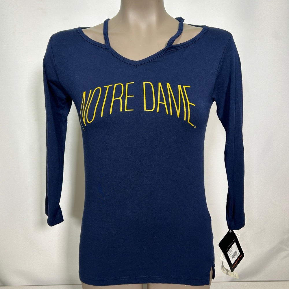 Notre Dame Fighting Irish Midnight Blue Cold Shoulder Top Women's Sz 10 M NWT